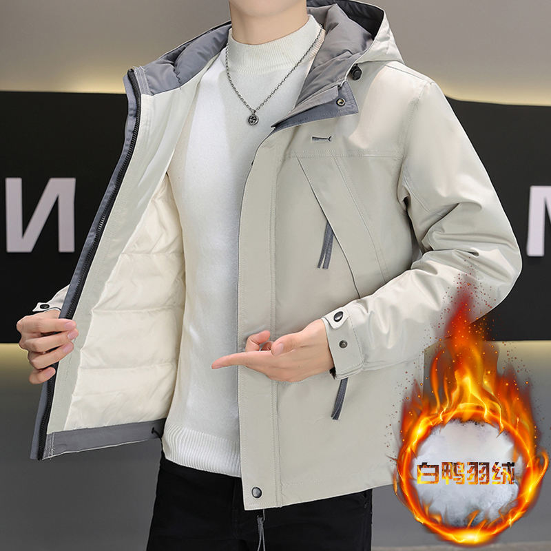 鸿星尔克领跑羽绒服2023潮牌男冬季棉衣加绒加厚连帽夹克冲锋衣保