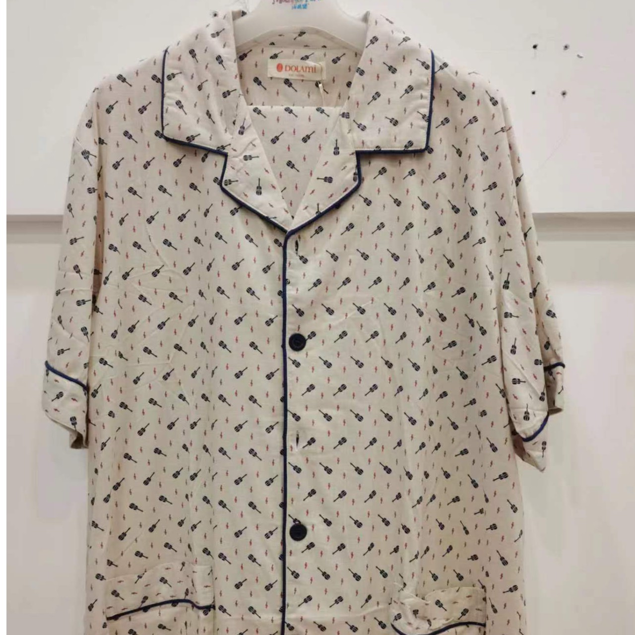 dolami/多拉美夏季男式梭织棉半袖长裤家居服