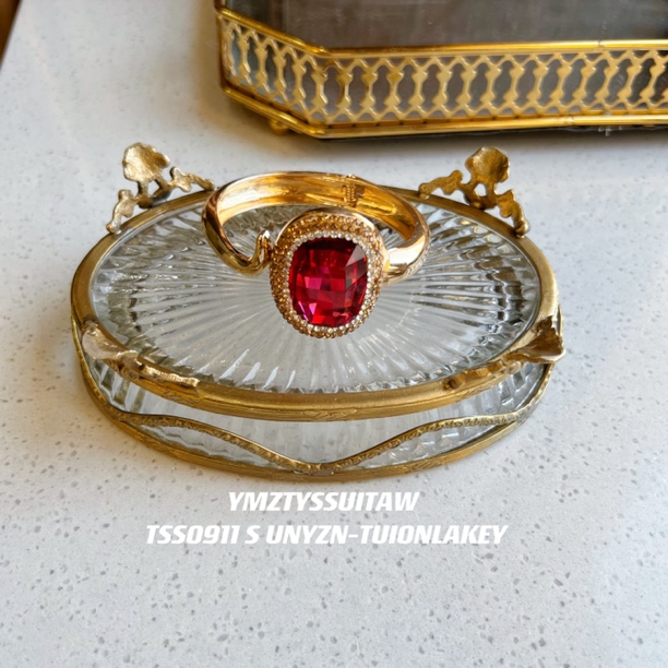 铜合金手镯 5月手镯 满镶颗粒系列 轻奢复古红色