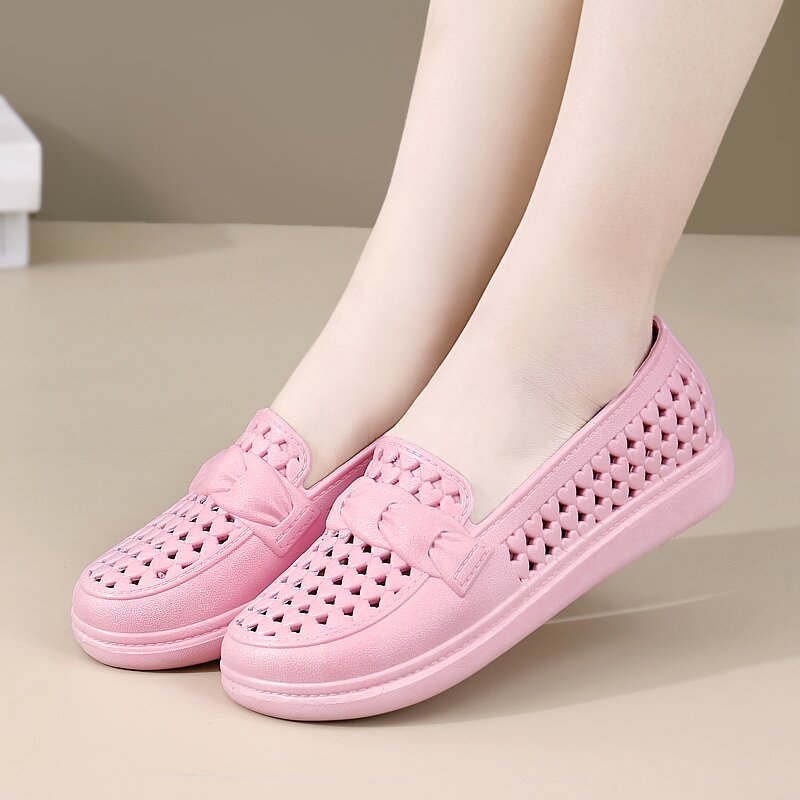 春老北京布鞋女鞋单鞋洞洞鞋妈妈鞋平底休闲孕妇鞋软底黑色工作鞋