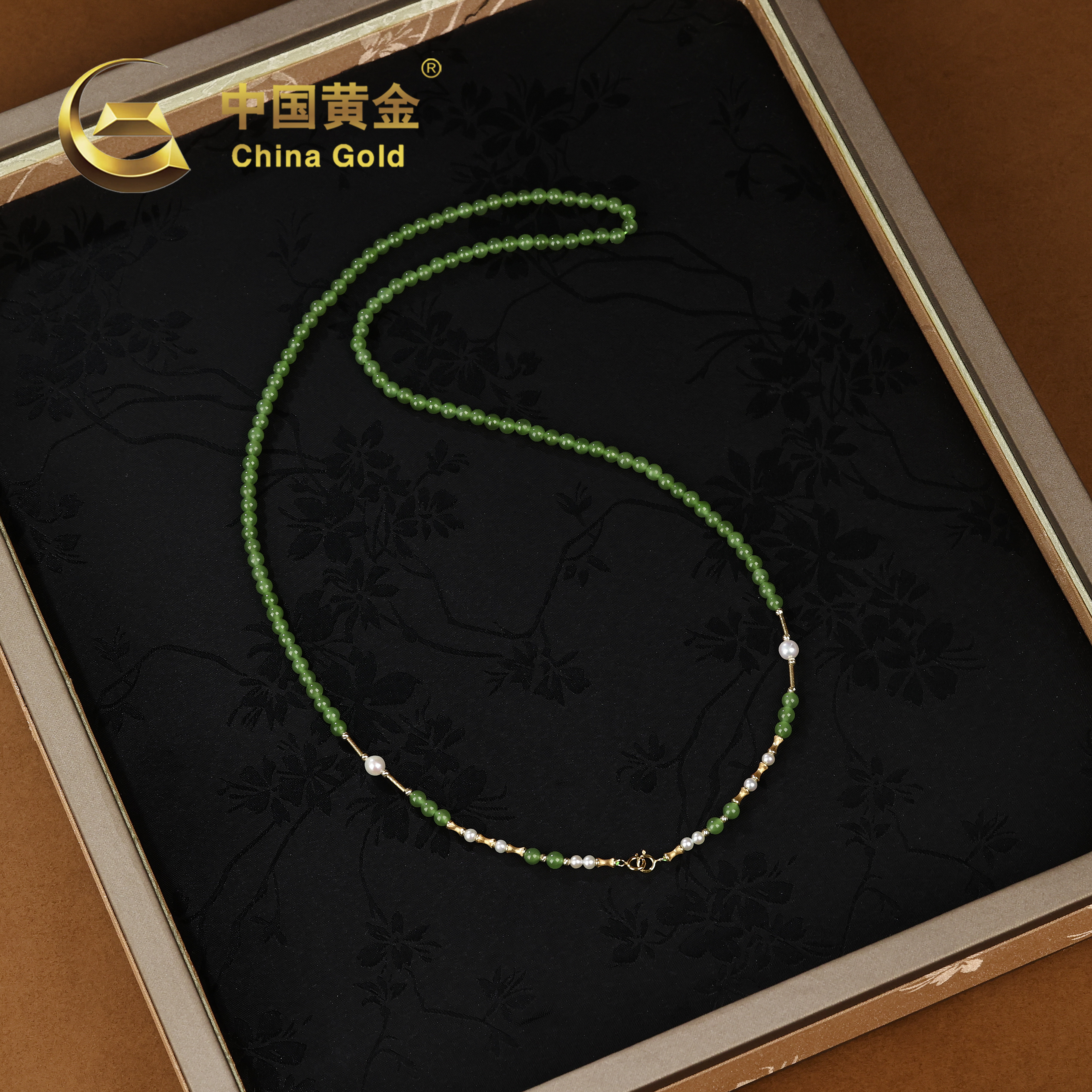  【中国黄金】梦曼 | 和田玉*项链*18K金镶嵌-X1501-Y