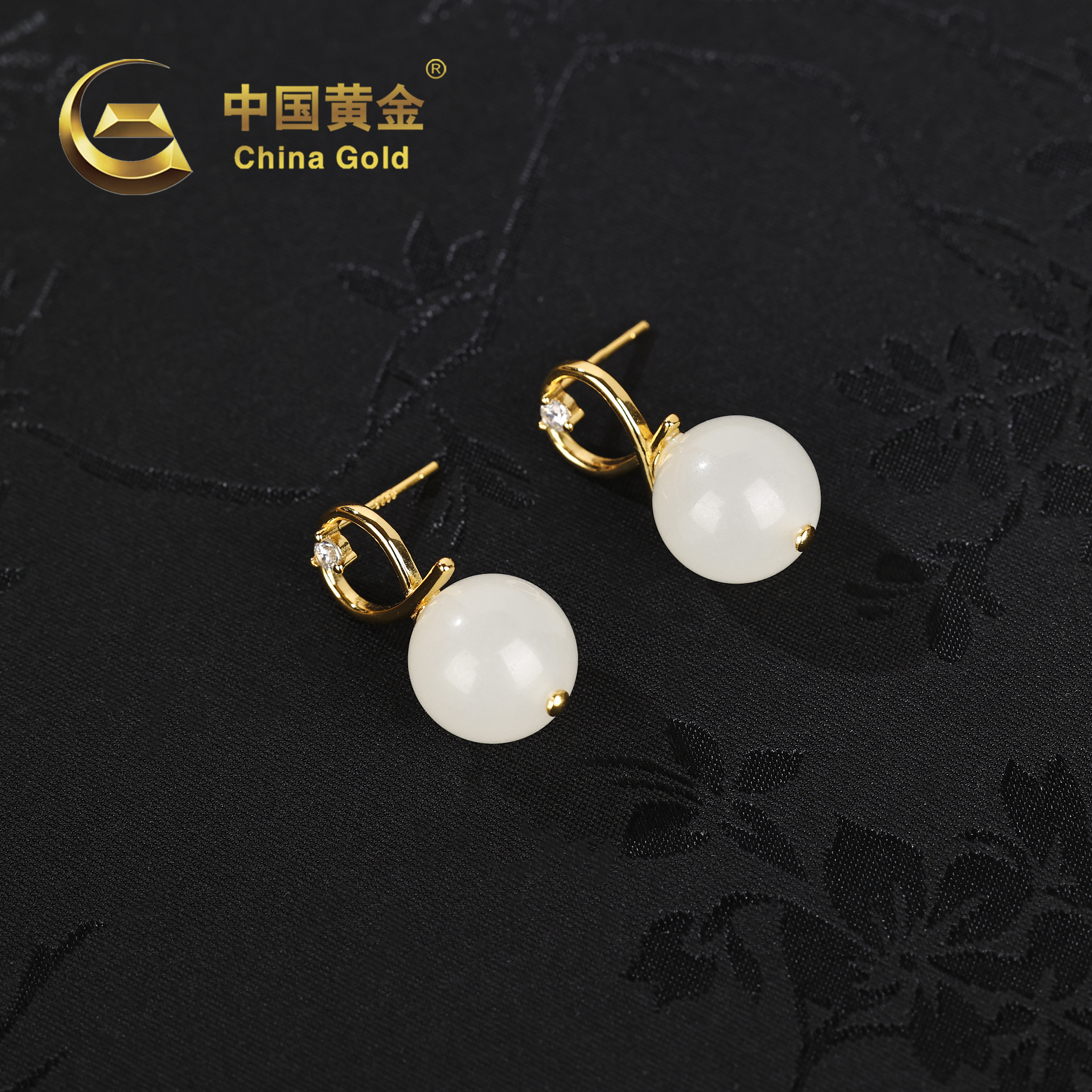 【中国黄金】珍月 | 和田玉*耳饰*S925银镶嵌-R764-Y