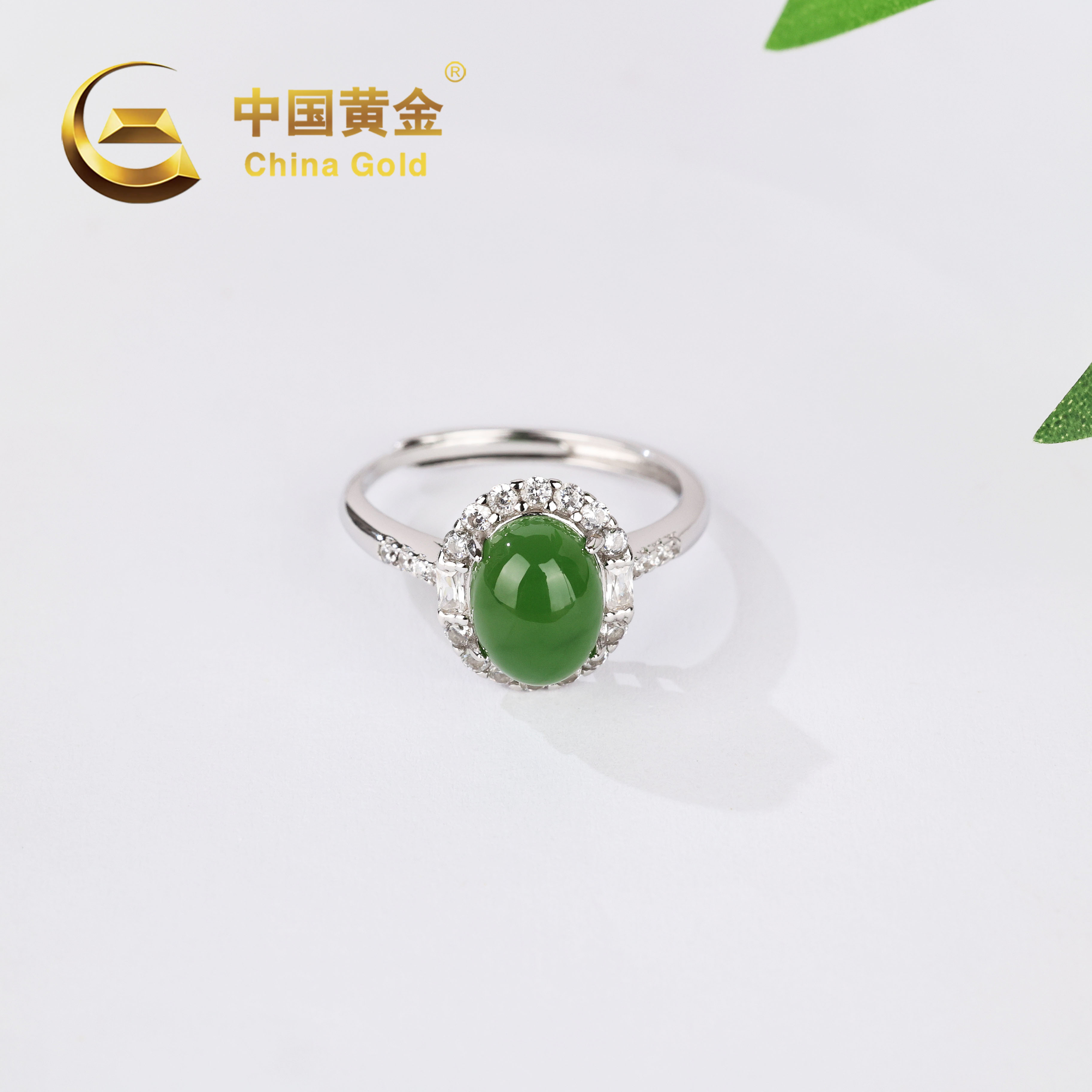【中国黄金】S925银和田玉碧玉蛋面戒指-J702-【娜】