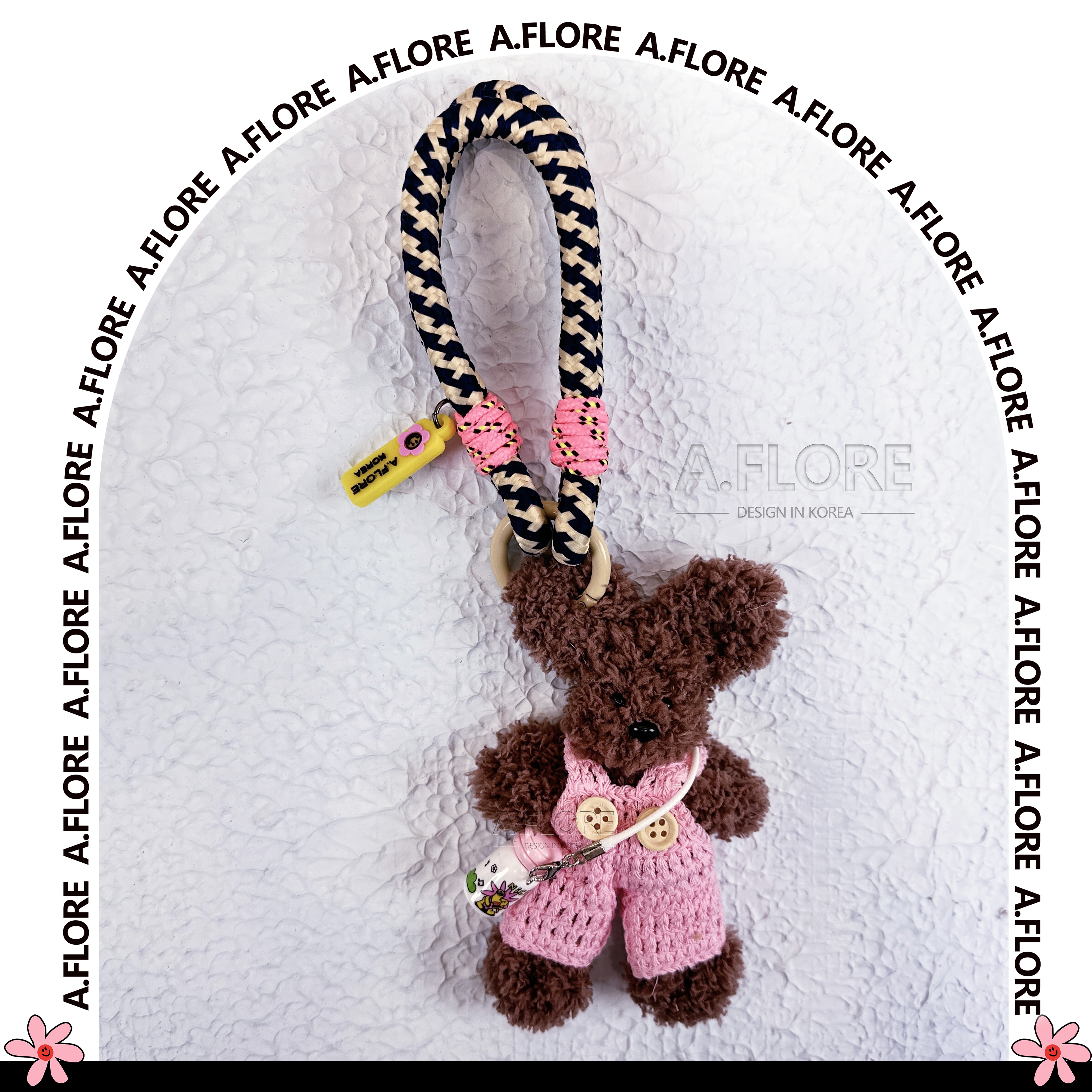 A.FLORE韩国原创手工可爱包包书包挂件咖色小熊针织毛绒扭扭棒