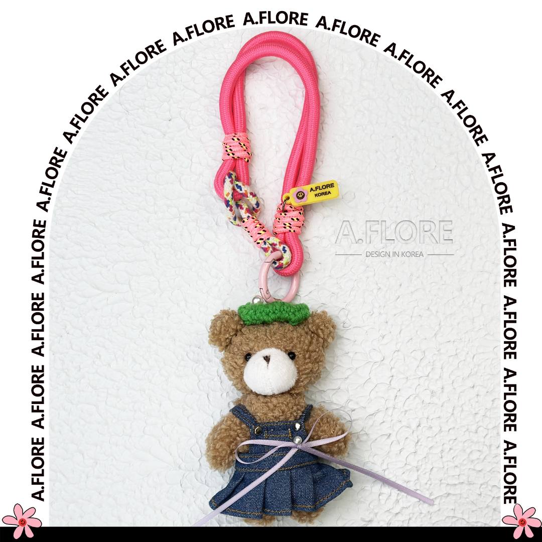 A.FLORE韩国原创手工可爱包包挂件挂饰mini绿帽子牛仔裙小熊毛绒