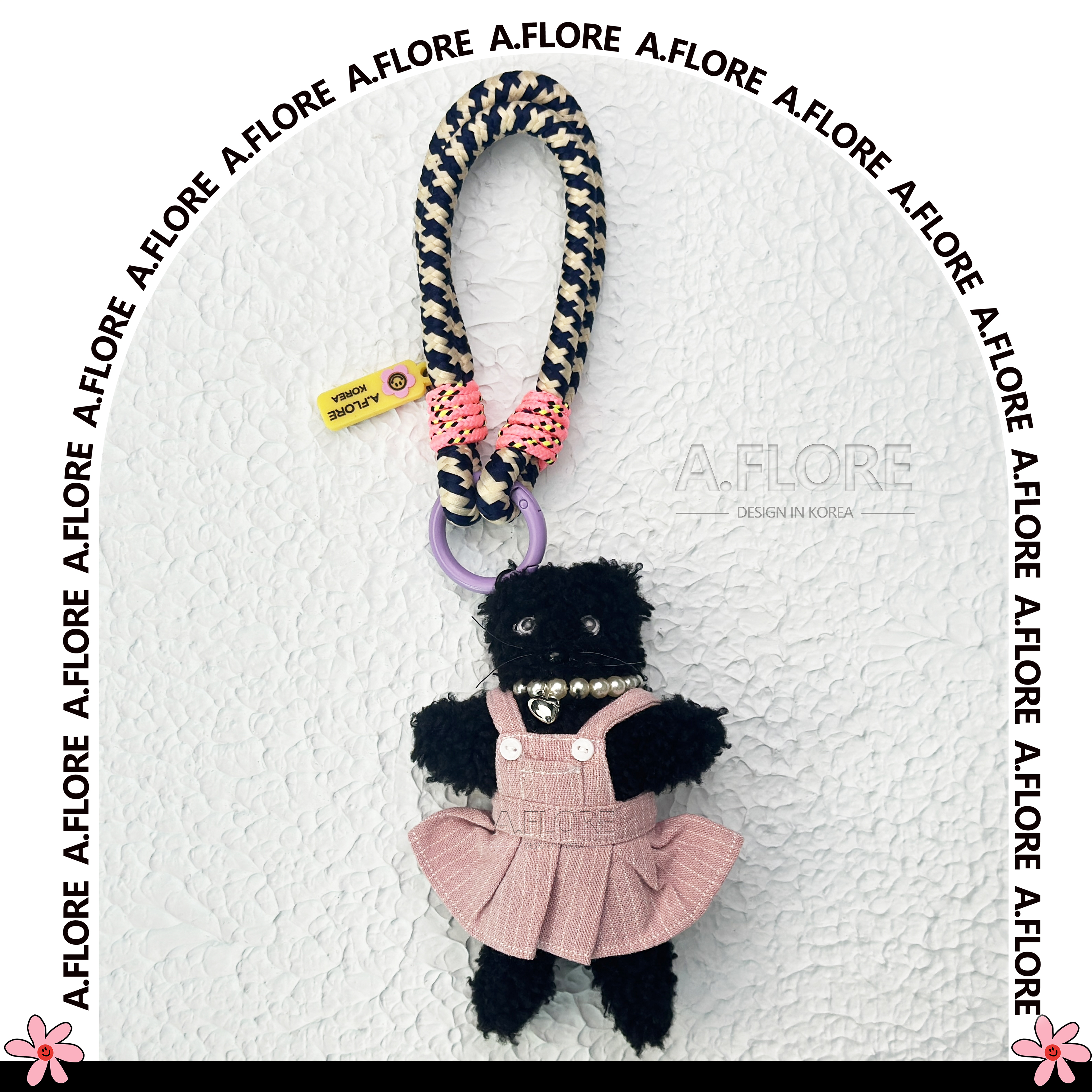 A.FLORE韩国原创手工可爱包包挂件挂饰珍珠项链粉吊带连衣裙小猫