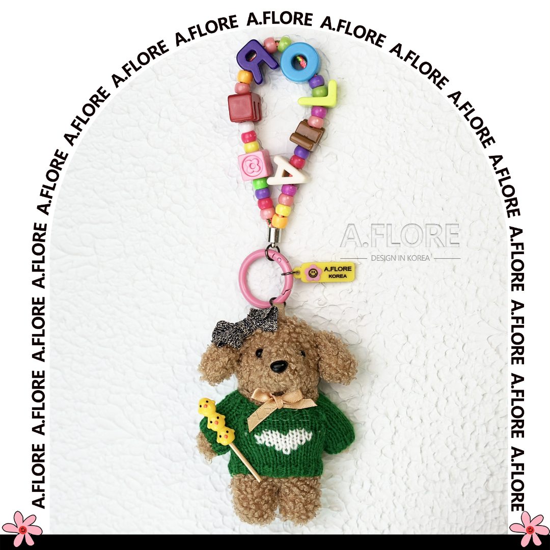 A.FLORE韩国原创手工可爱挂件字母串珠蝴蝶结毛绒毛衣白爱心小熊