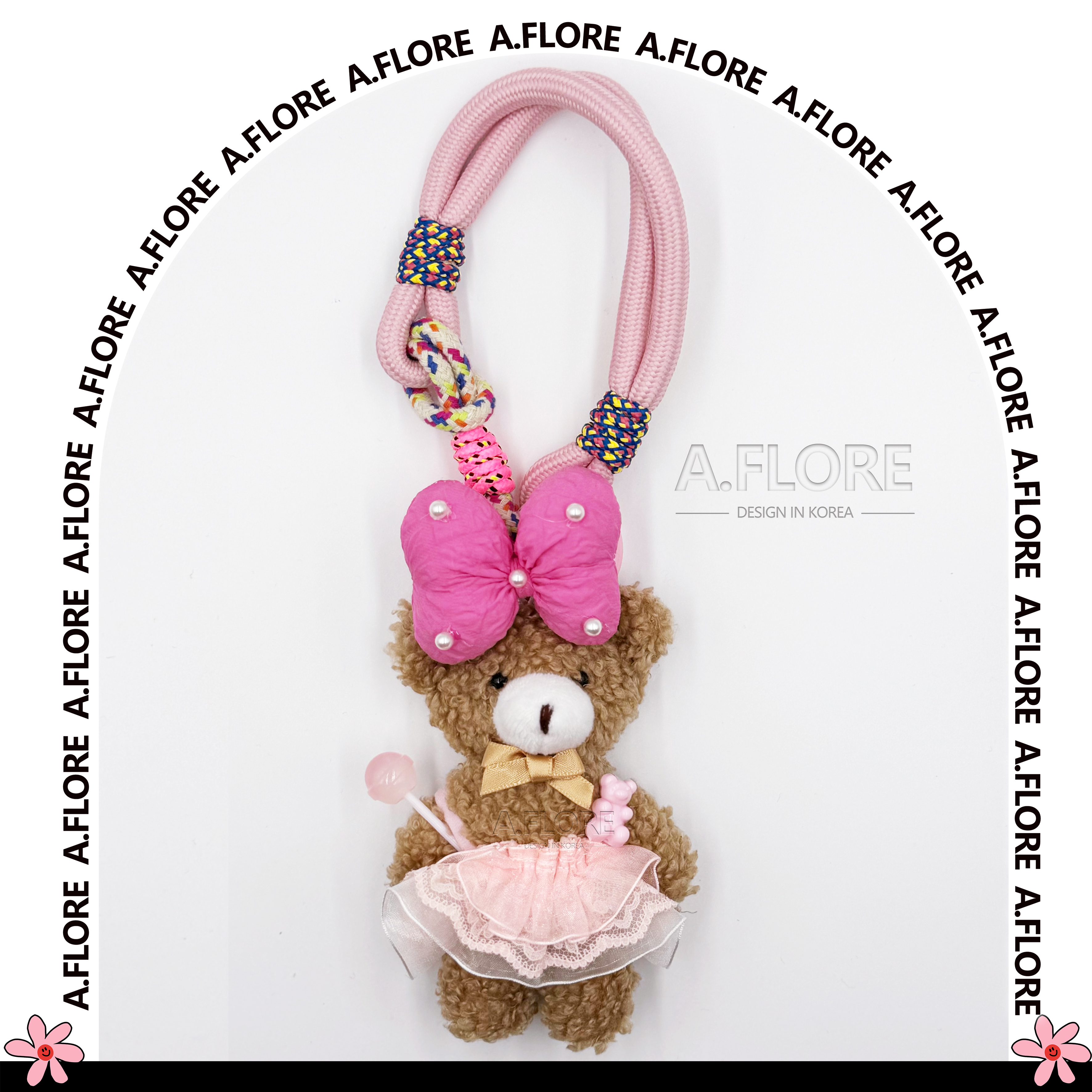 A.FLORE韩国原创手工可爱包包挂件挂饰毛绒蝴蝶结粉色纱裙小熊