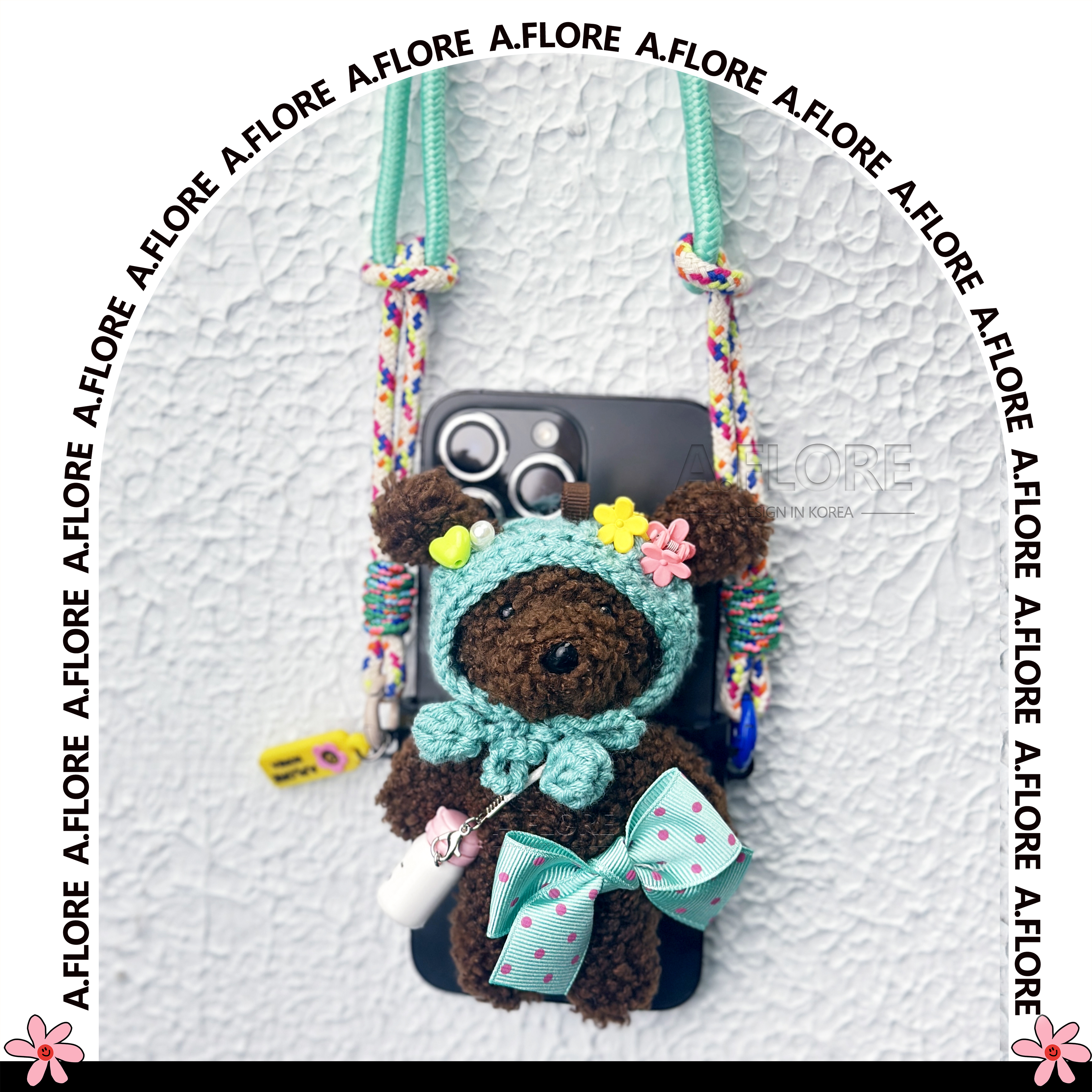 A.FLORE韩国原创手工可爱包包挂件挂饰小众毛绒蝴蝶结手机背夹