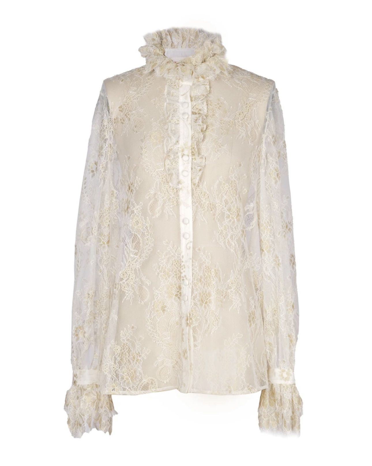 JUNYANG杨君 手工蕾丝木耳边衬衫