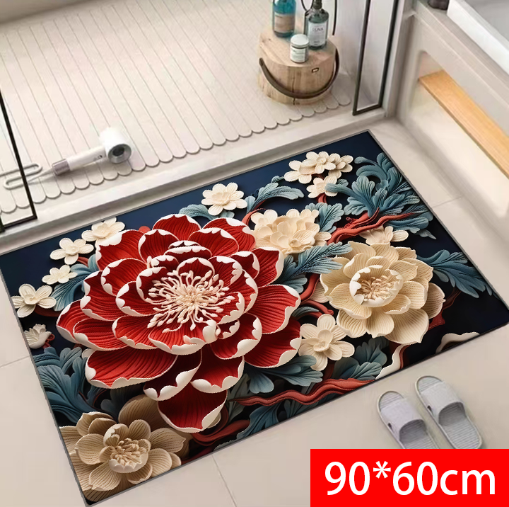 【硅藻泥】90*60 吸水防滑垫浴室吸水垫卫生间浴室门口垫-花开富贵