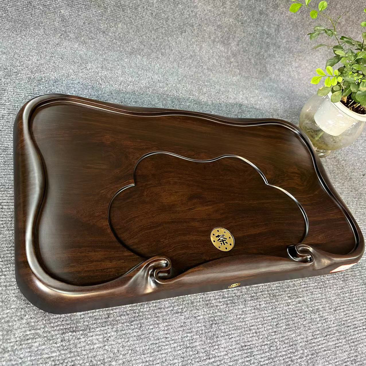 经典款如意款茶盘 黑檀木整板精品实木 茶台工厂直销