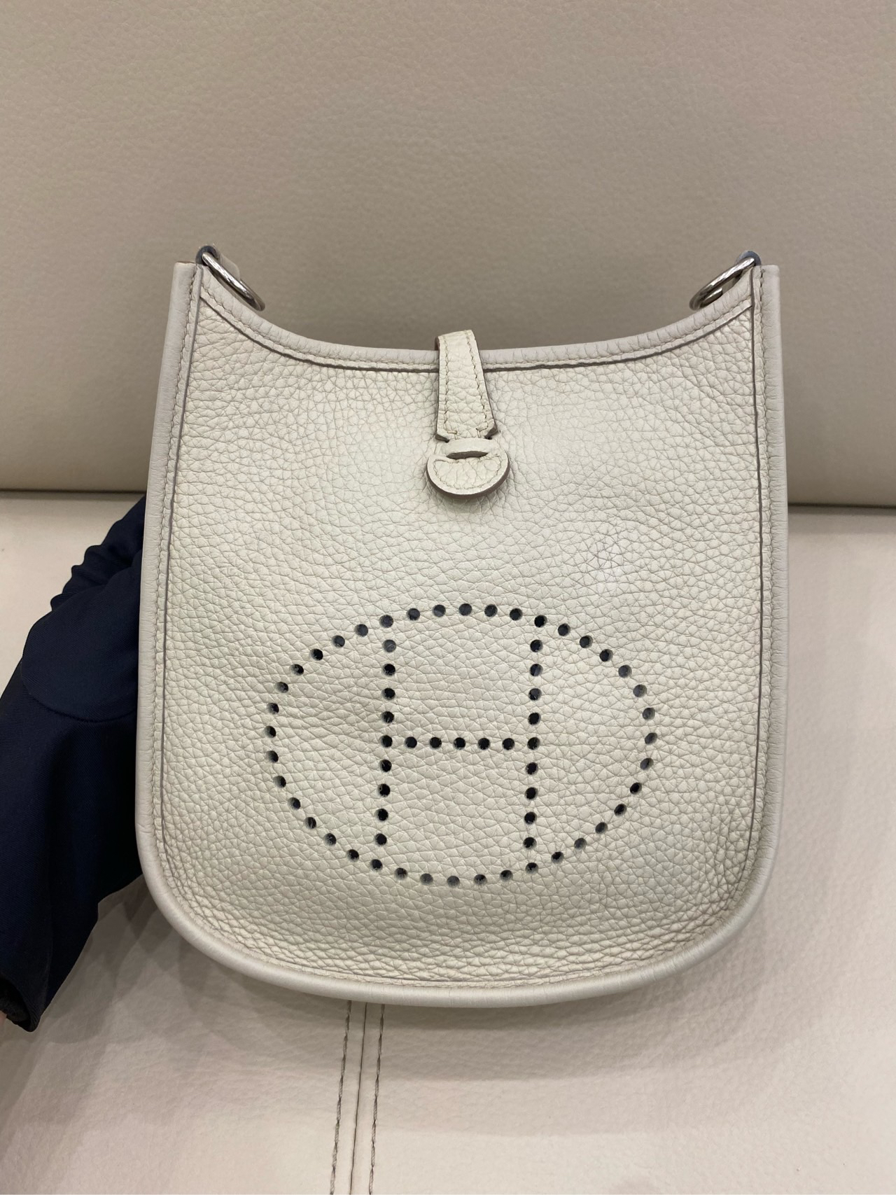 95新 Hermes/爱马仕 mini evelyne伊芙琳 冰川白 c刻 