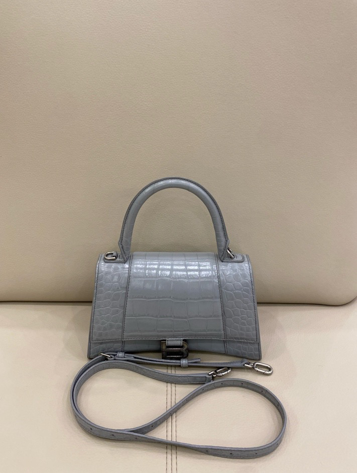 95新 Balenciaga/巴黎世家 巴黎世家 沙漏包 S号 鳄鱼压纹 灰色