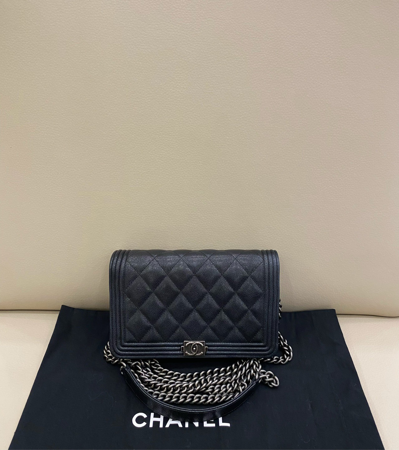 99新 Chanel/香奈儿 黑银荔枝牛皮leboy woc 发财包 芯片款