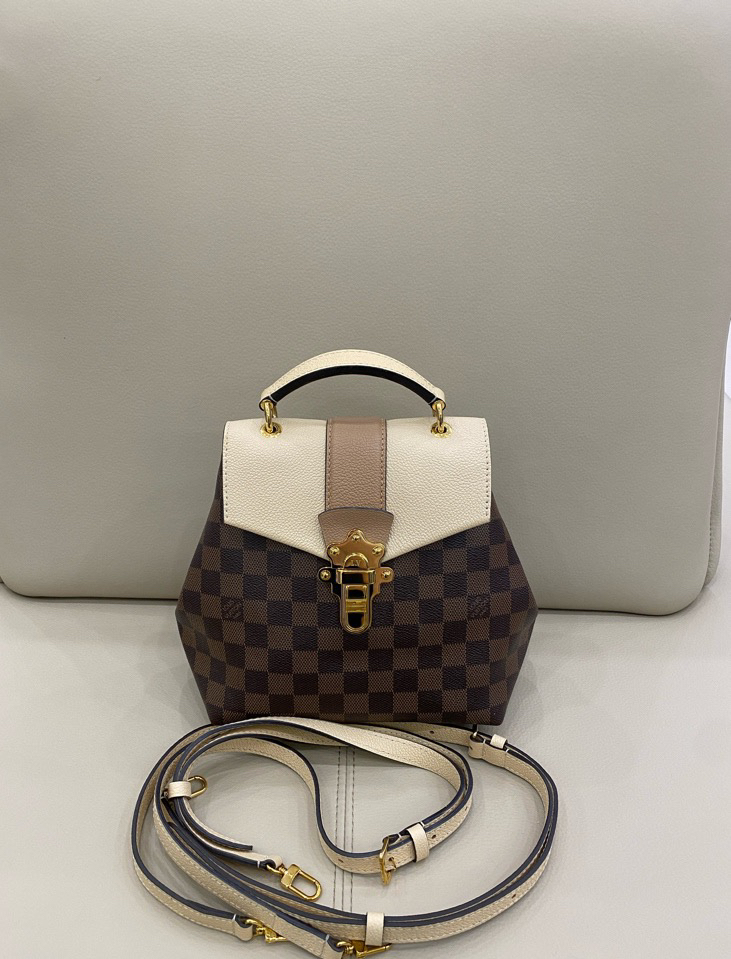 99新 LouisVuitton/路易威登 Clapton 棕棋盘格拼米白色 双肩包