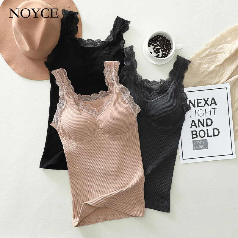 NOYCE蕾丝拼接内衣美背背心胸垫内搭一体针织打底吊带背心女上衣