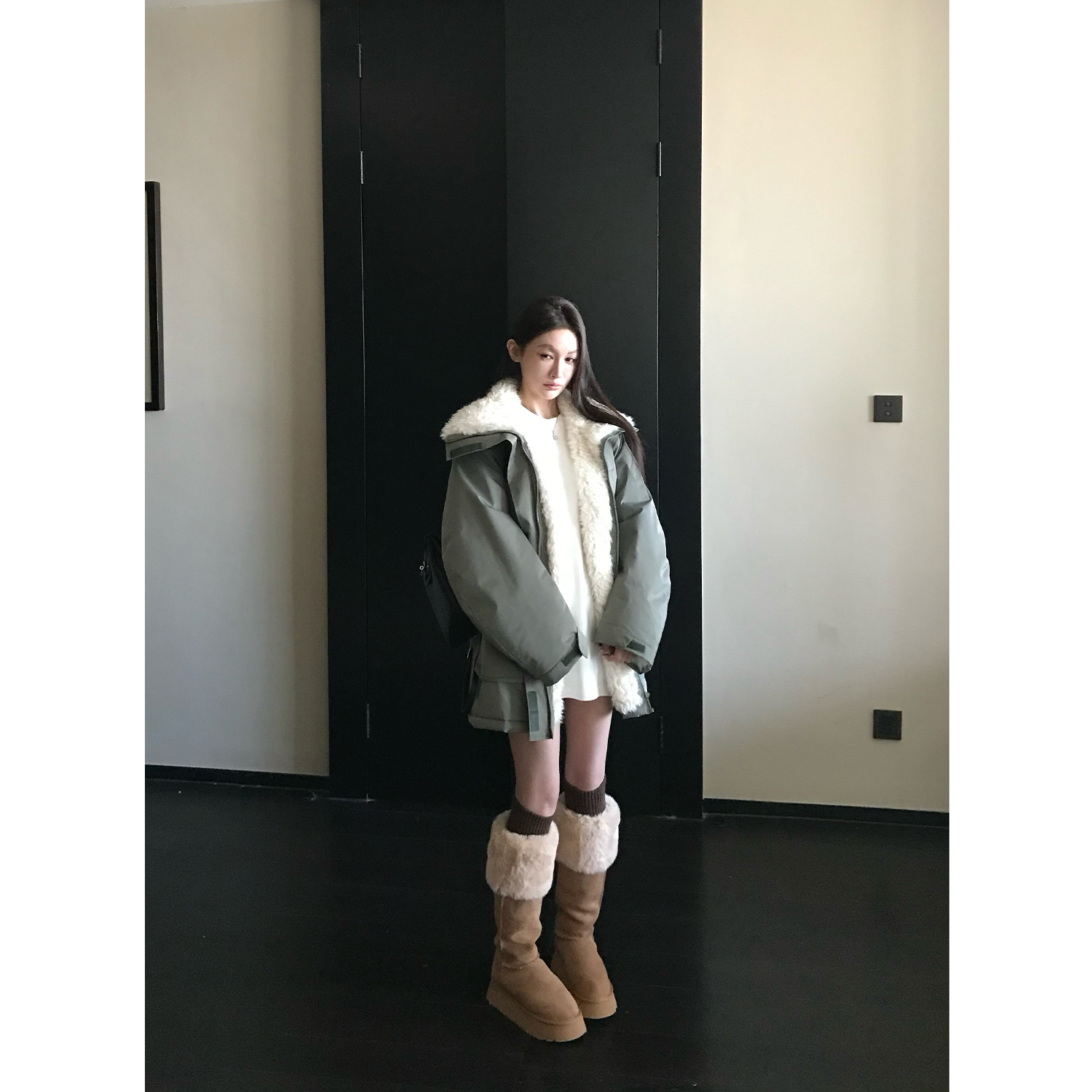 Skk Store 赵露思同款加厚内里毛绒拼接派克保暖冲锋衣外套