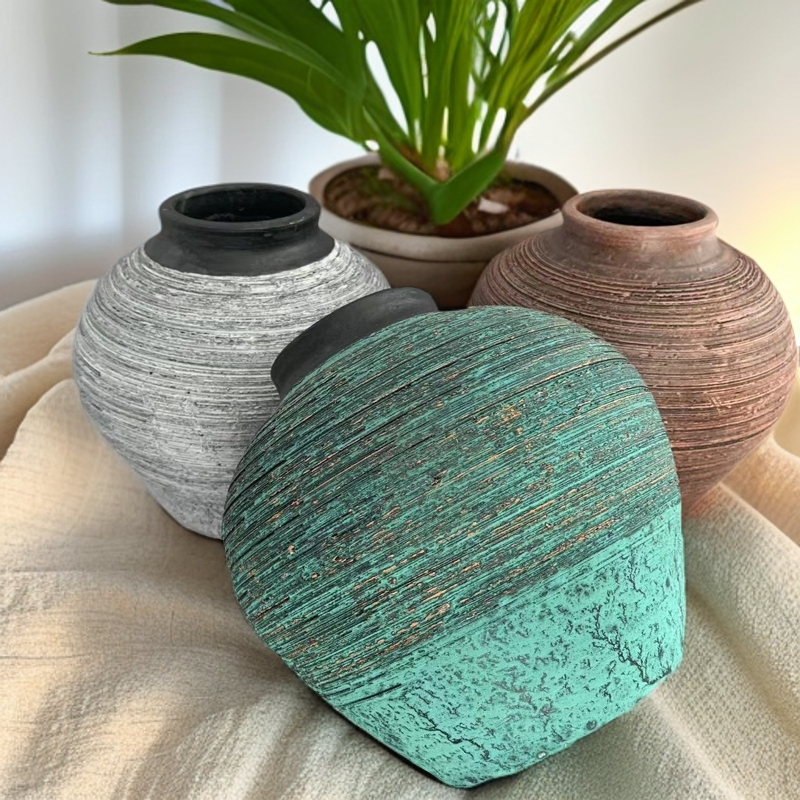 手工制作粗陶花盆复古做旧中式风格插花水培摆件