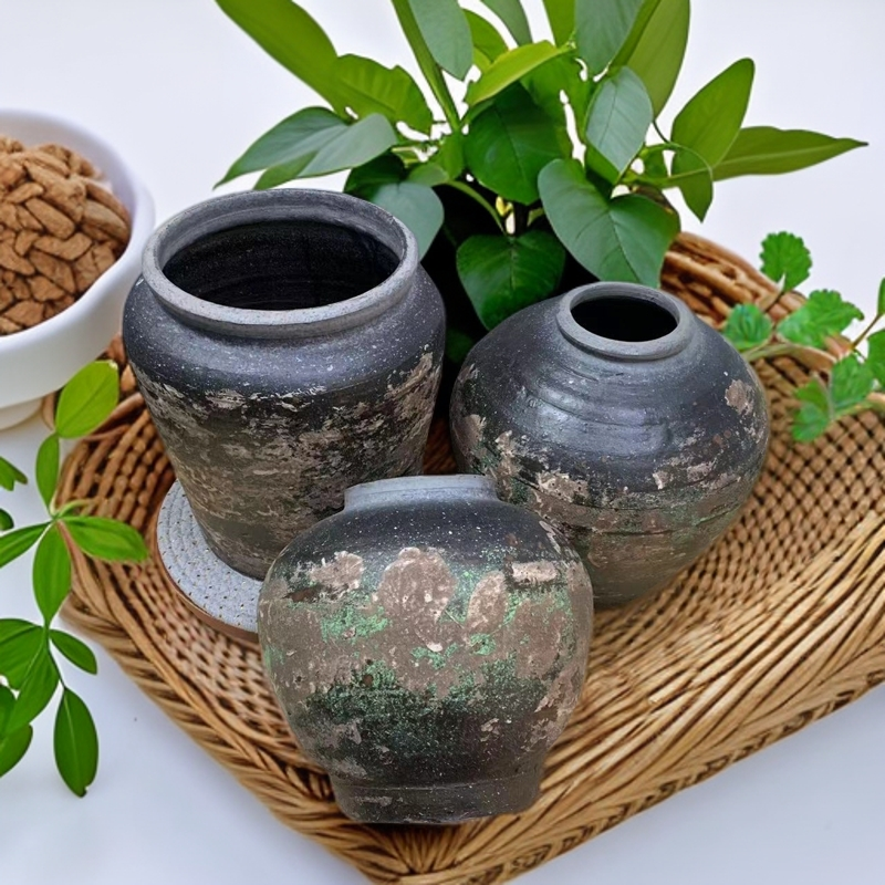 复古粗陶仿古陶罐多肉花盆插花禅意风花器