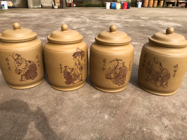 宜兴全紫砂精品八仙过海醒大号茶叶罐高档特大号茶叶储存罐