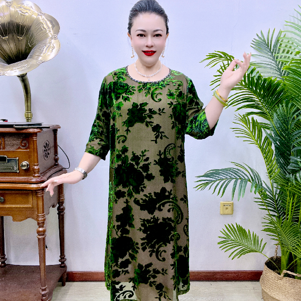 桑蚕丝夏季婚宴连衣裙88A6026-3948妈妈40-60岁高端高贵妈妈装