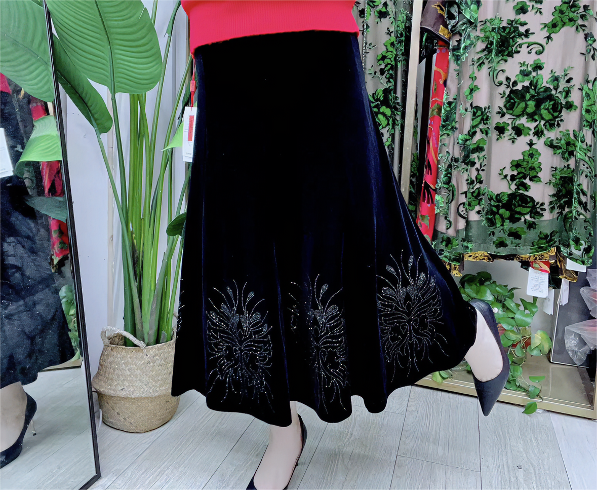 钻石绒半裙中老年高端大码时尚气质女装显瘦半身裙 88A1868（80cm）