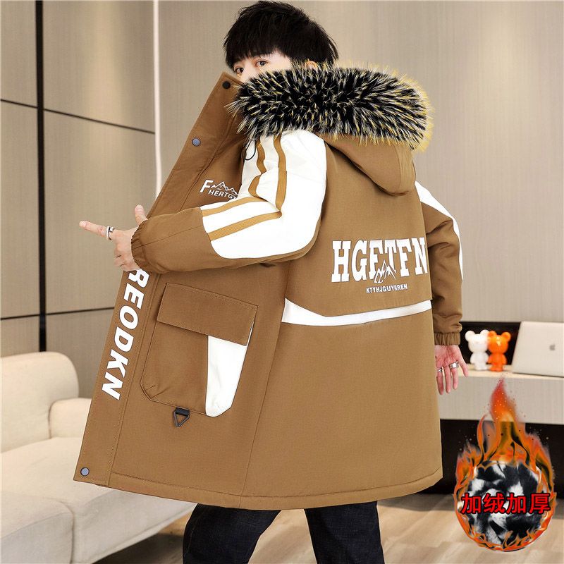 冬季外套男新款青少年中长款加绒加厚棉衣男士冬天保暖外套潮男装