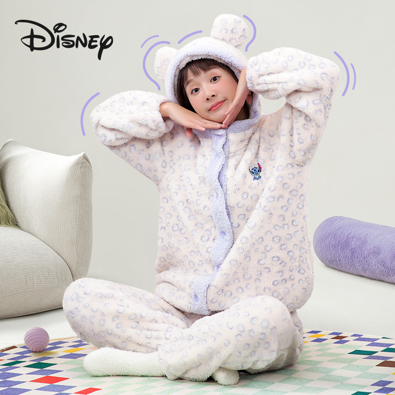 【年终大促】Disney/迪士尼秋冬豹纹家居服可爱连帽开衫睡衣套装