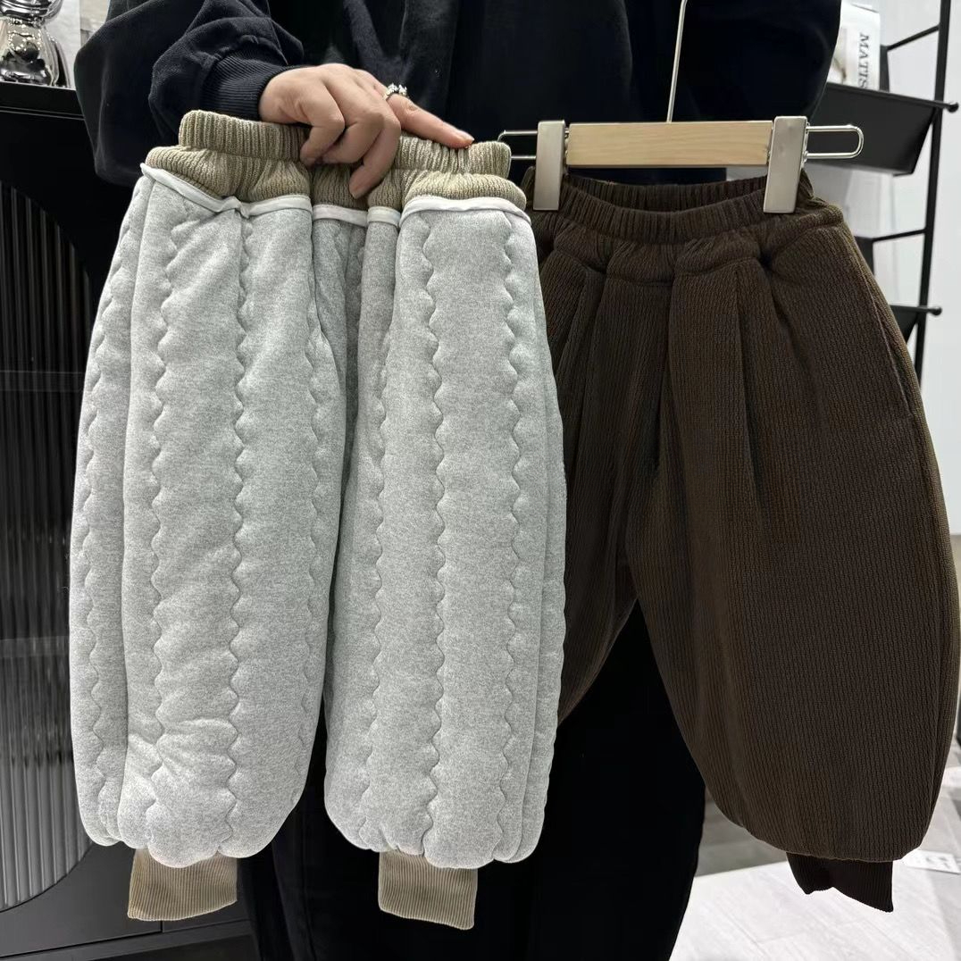 儿童三层加绒加厚棉裤冬季新款男女童宝宝韩版保暖一条过冬休闲裤