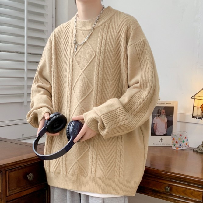 冬季男士加厚款半高领毛衣潮牌百搭针织打底衫青少年毛衣16-18岁