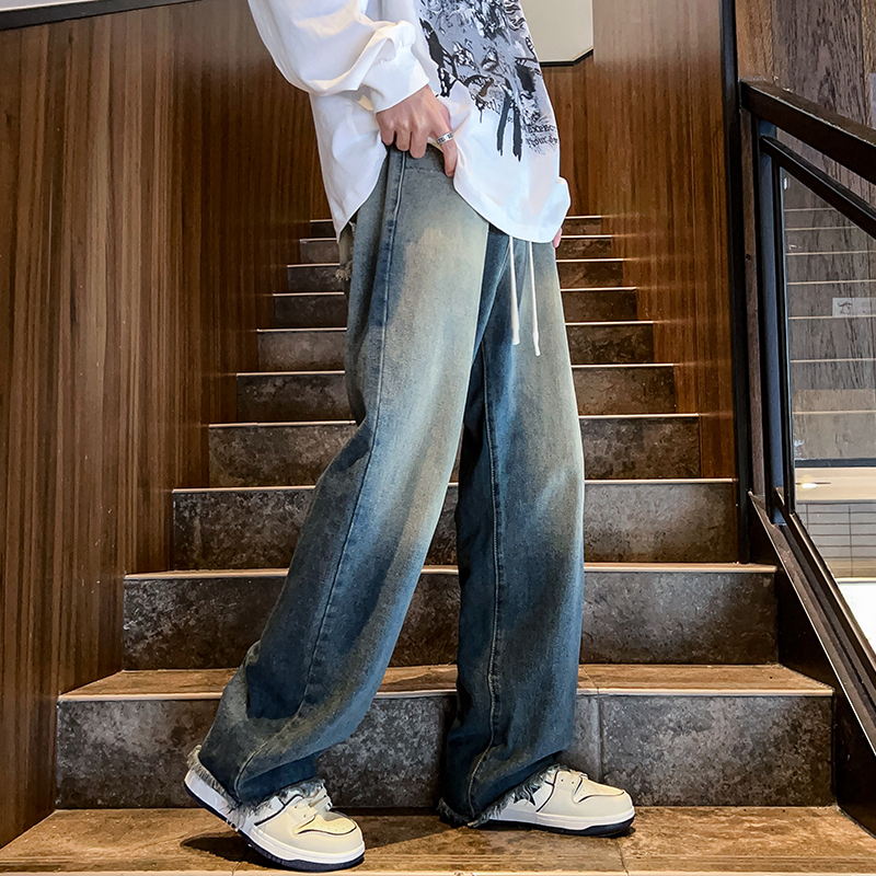 复古潮牌水洗秋季牛仔裤男款美式高街vibe风直筒裤百搭休闲长裤子