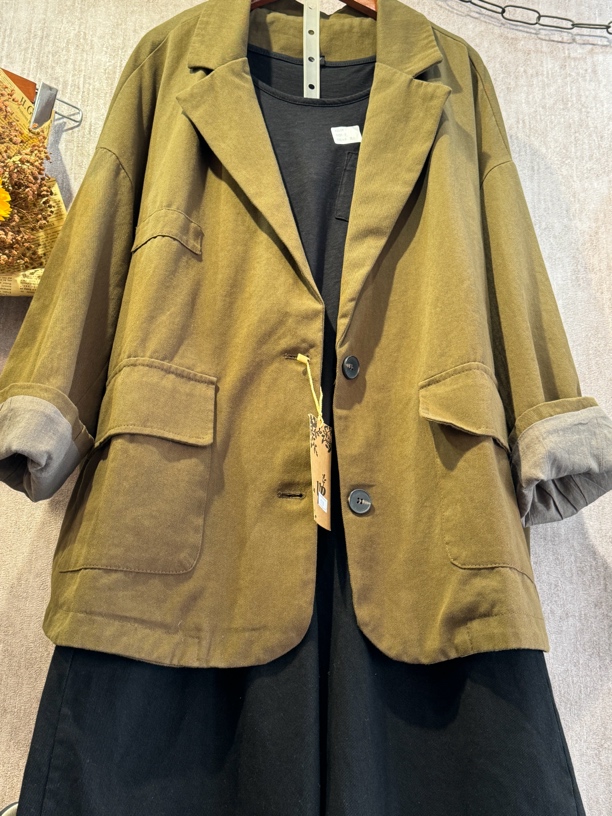 纯色翻领宽松韩版单排扣休闲气质西装外套女
