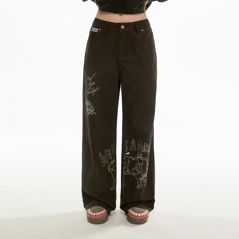 TIPSEVEN原创设计新款复古街头个性刺绣减龄涂鸦字母休闲裤2024