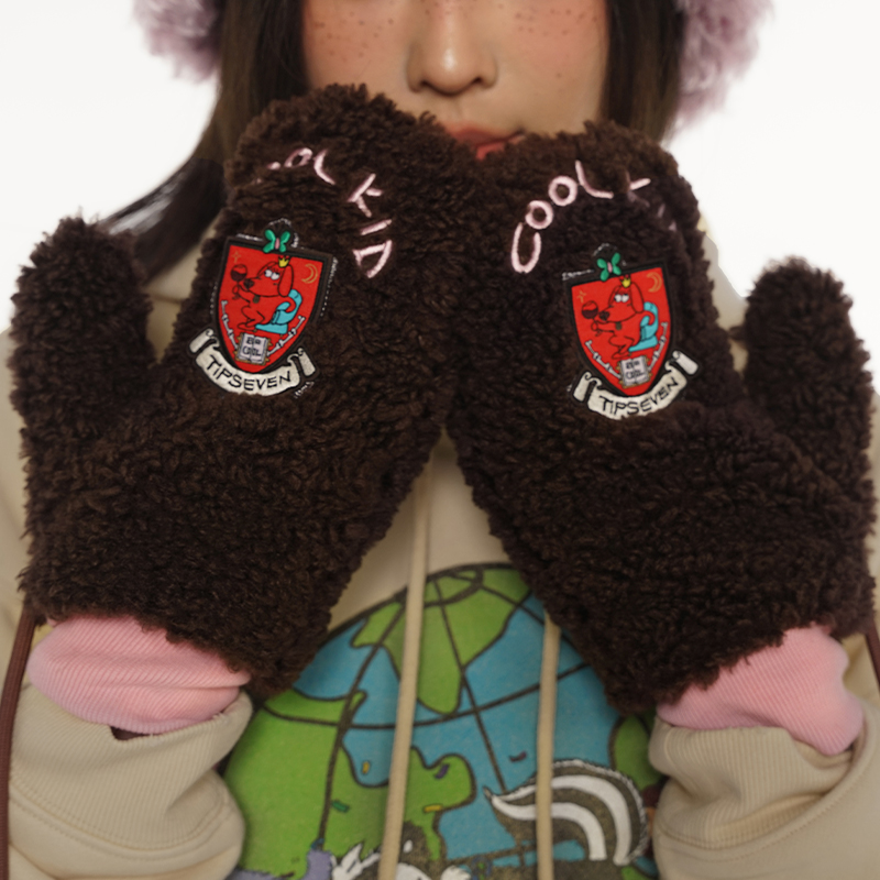 TIPSEVEN 原创设计复古时尚学院风卡通刺绣手套2024新款