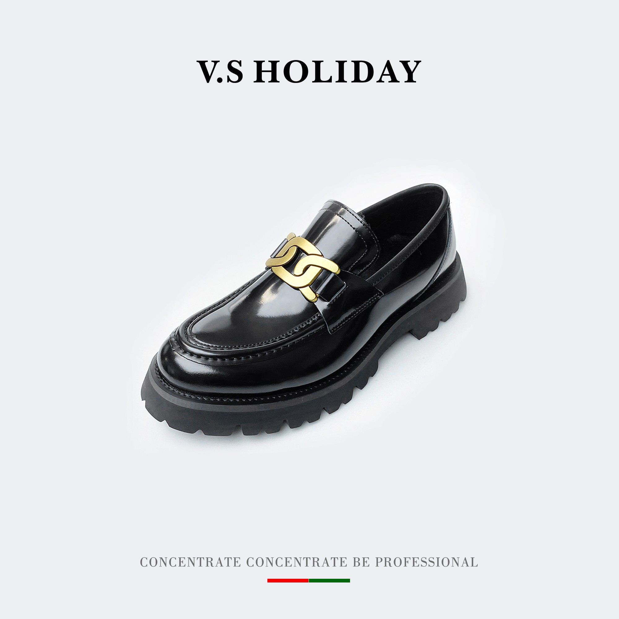 V.SHOLIDAY【锁链金属设计】男士亮面商务时尚牛皮软底 皮鞋/X263-2