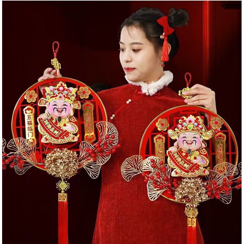2023年新款电动摇头财神挂件亚克力烫金新年装饰挂件新年装饰