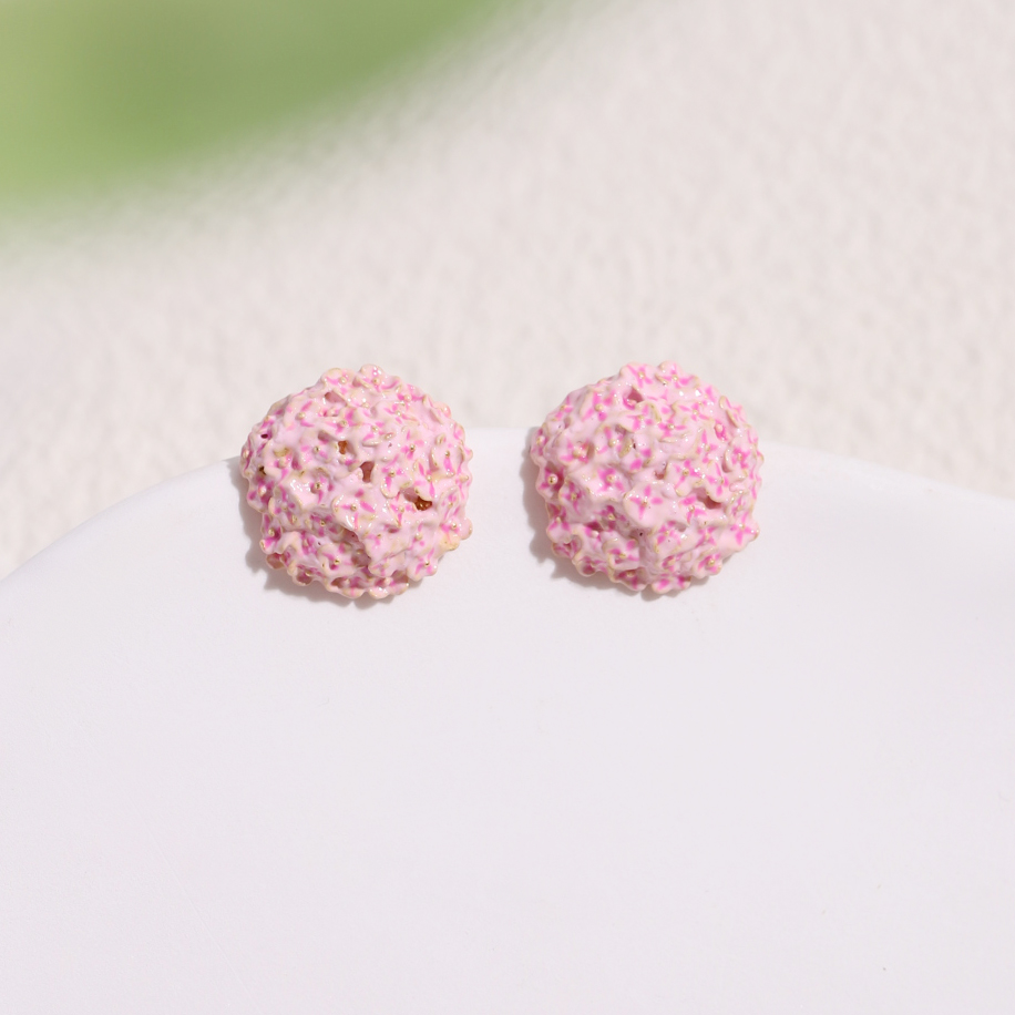 铜合金珐琅耳饰 粉色绣球系列粉色绣球花耳钉