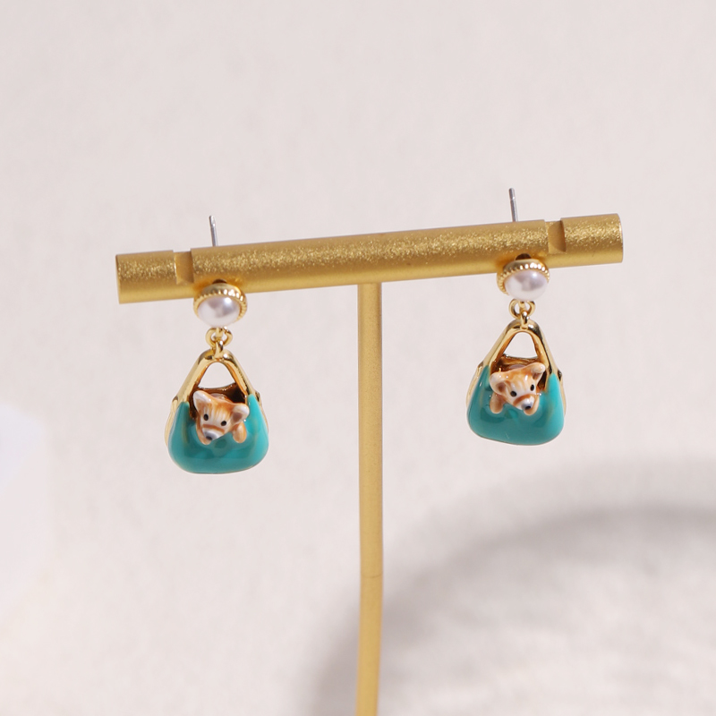铜合金珐琅耳饰 小动物系列布袋熊金色耳钉