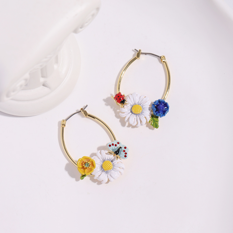 铜合金珐琅耳饰 森系雏菊瓢虫系列耳钩