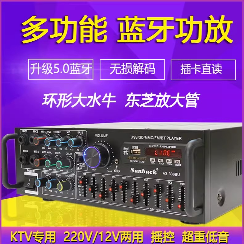 220V/12V功放机 家用卡拉OK功放机 大功率HIFI摇控蓝牙EQ均衡插卡