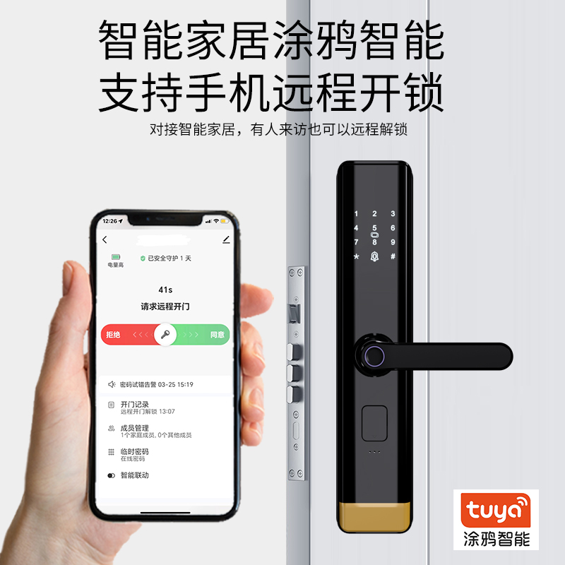 (升级）阿尔法极光B16一握开指纹密码家用智能门锁远程涂鸦智能