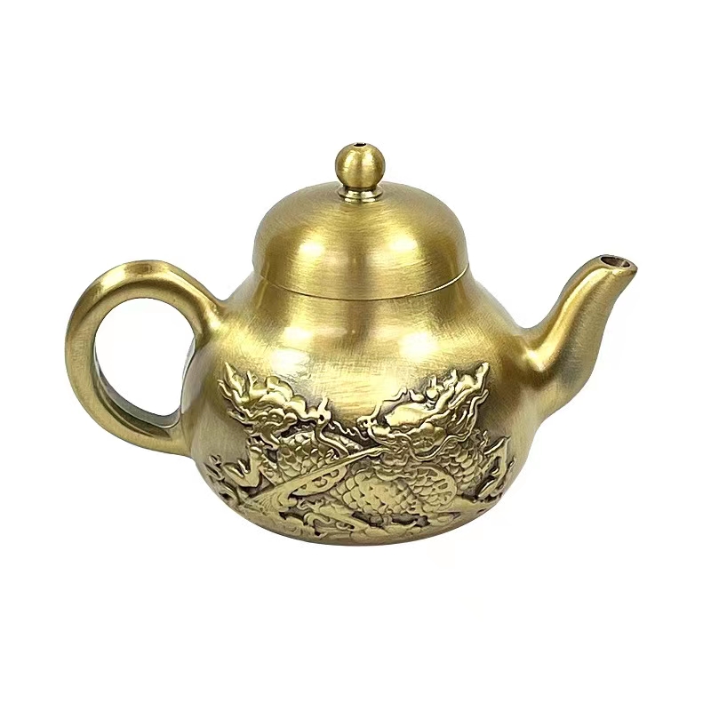 全铜麒麟小壶摆件拉丝抛光工艺茶壶居家手玩摆件壶高档雕刻装饰