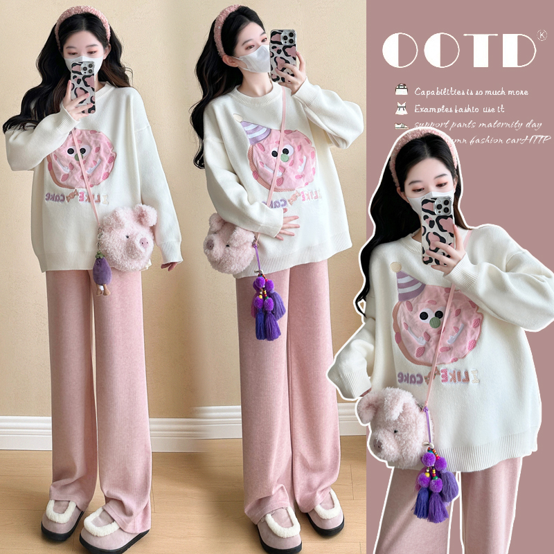 2025宽松休闲孕妇装卫衣春秋装遮屁股新款圆领卡通印花孕期上衣