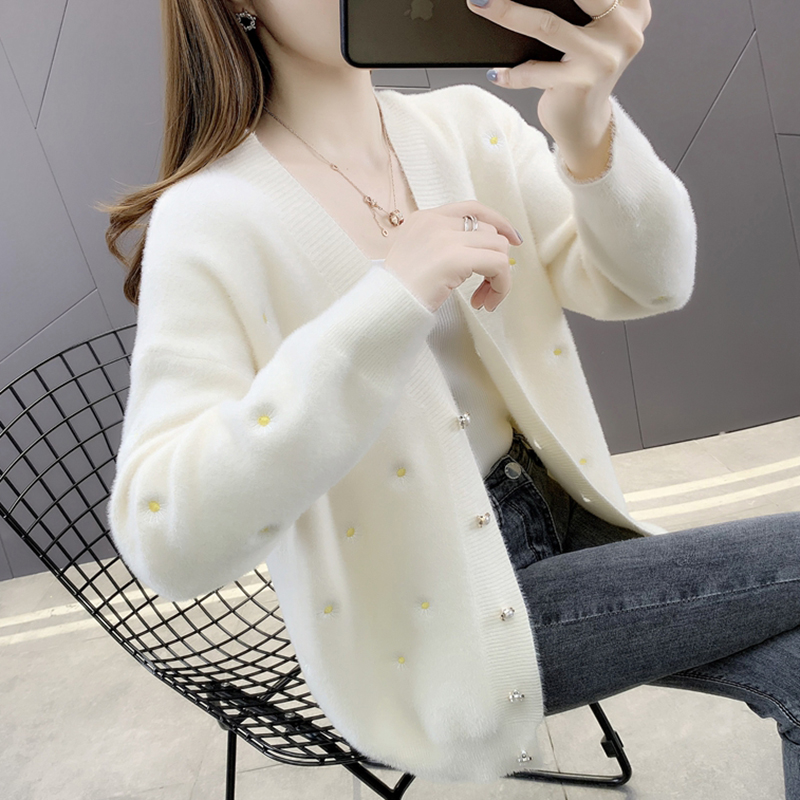 水貂绒针织开衫女薄外套秋装2023年新款百搭宽松毛衣外穿披肩春季