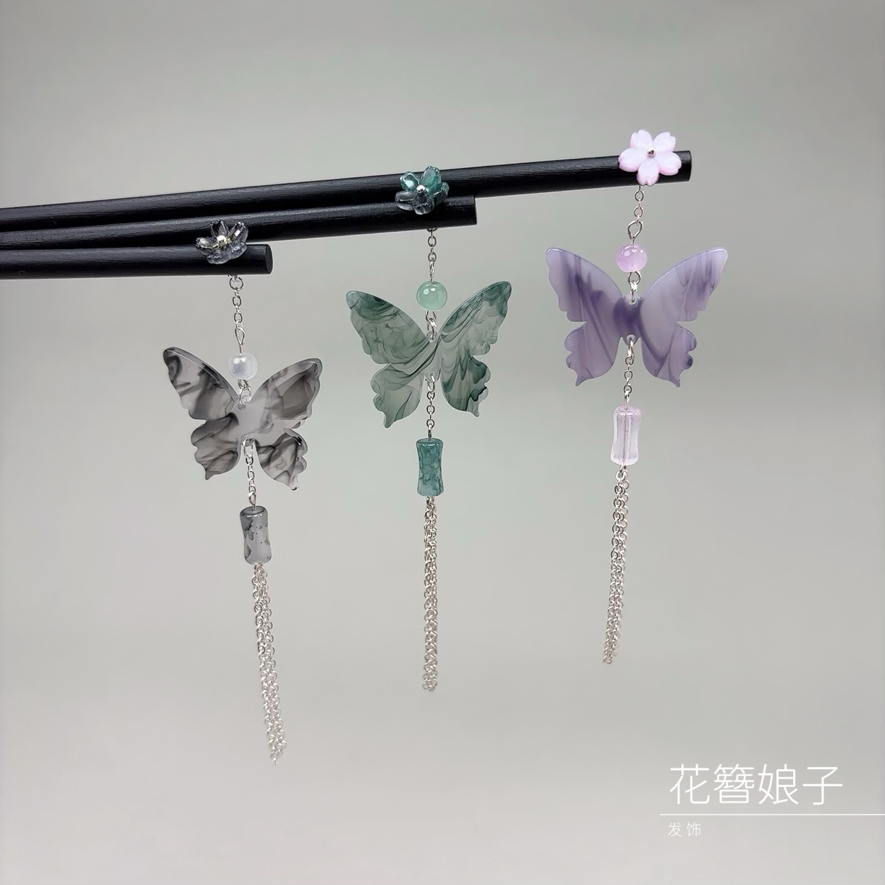 新款发簪【水墨蝴蝶】木簪古风新中式簪子日常旗袍发饰复古头饰百搭