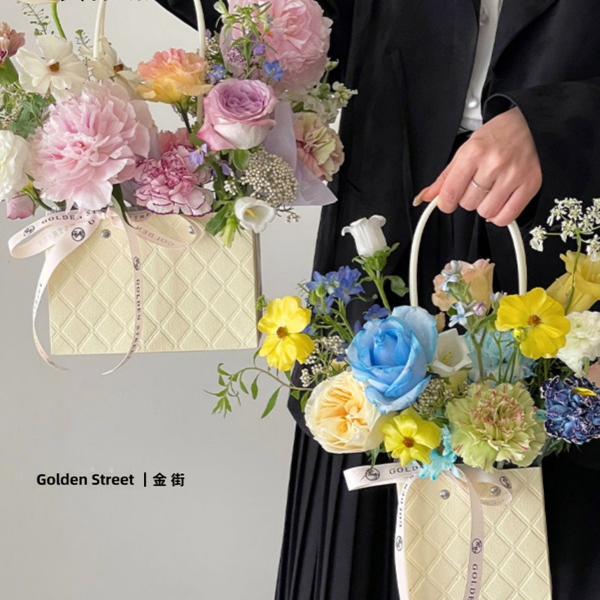 【花店】马卡龙手提袋果冻插花袋立体压纹袋方形梯形礼物袋