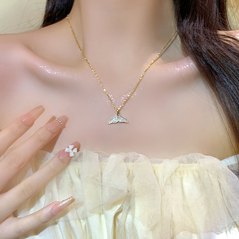 金色微镶人鱼尾项链女欧美气质小众设计感锁骨