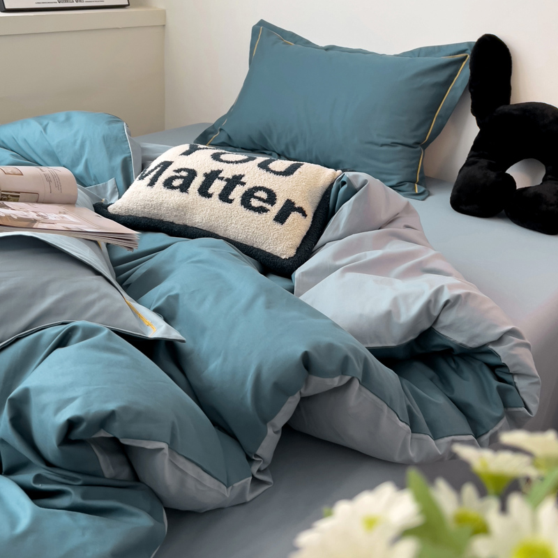 纯色净版纯棉四件套简约轻奢全棉精梳棉纯色双拼学生宿舍单人床品