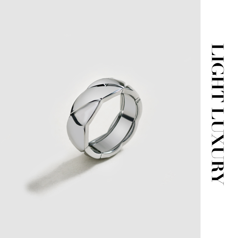 合金戒指 0206349 V金工艺银色 小香风菱纹格戒指指环